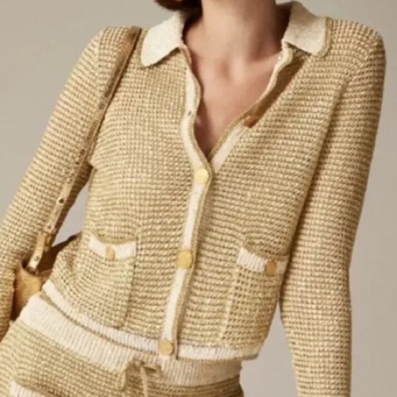 J. Crew Collared Metallic Yarn Cardigan size Large - Picture 1 of 12